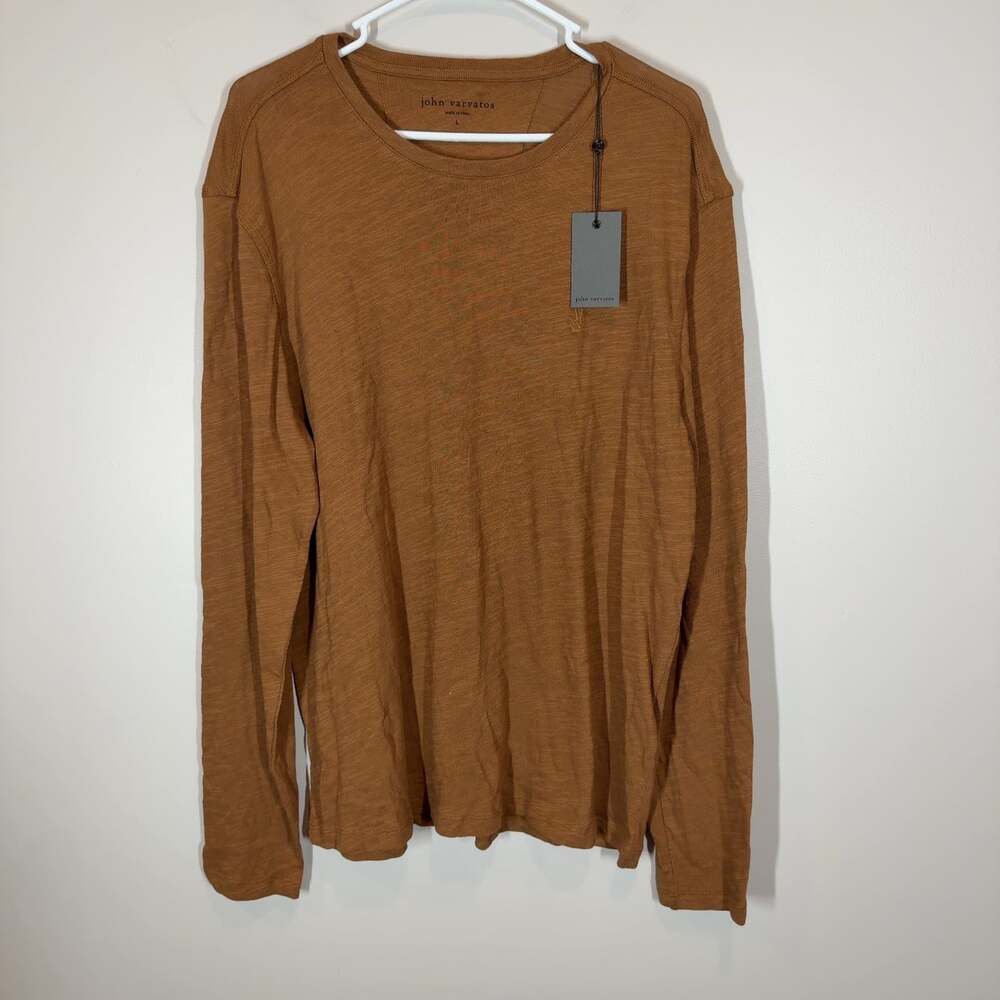 John Varvatos Men's Long Sleeve Shirt Large Nutmeg Brown Peace Sign NWT